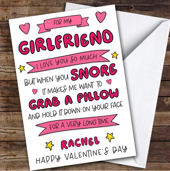 Valentine's Day Card Personalised Girlfriend Snore Funny