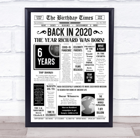 Born In 2020 White Newspaper Birthday Facts Any Year Any Age Personalised Print