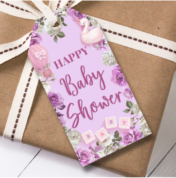 Baby Shower 12 Large Gift Tags Happy Baby Shower Pink Girl Swans Shoes