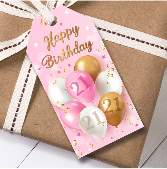 12 Large Gift Tags 21st Birthday Pink & Gold Balloons Birthday
