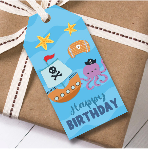 Birthday 12 Large Gift Tags Pirate Kids Boy Birthday Blue