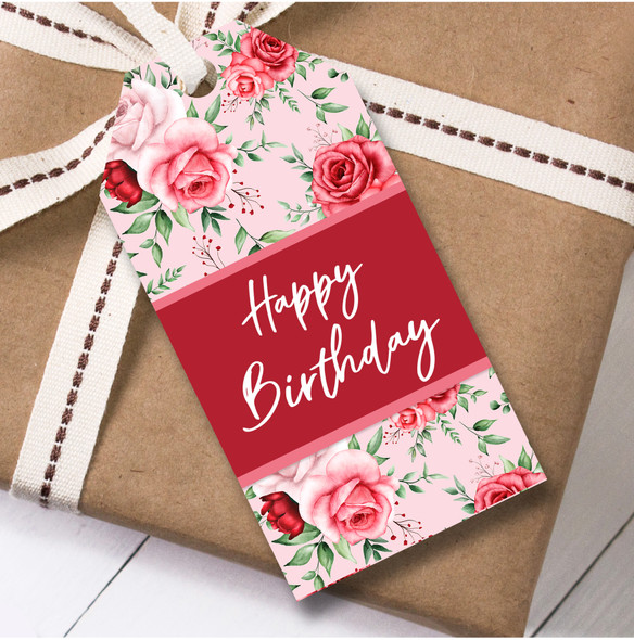 Birthday 12 Large Gift Tags Red Flowers Happy Birthday Female
