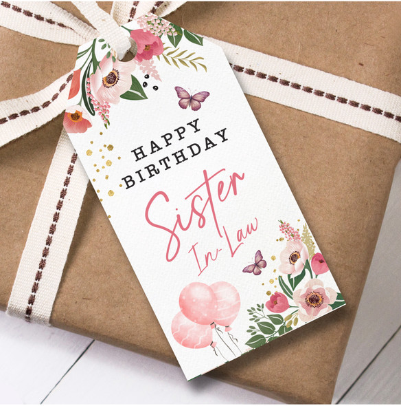 Birthday 12 Large Gift Tags For Sister-In-Law Pink Butterflies Birthday