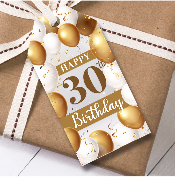 Birthday 12 Large Gift Tags 30th Birthday Gold White Balloons