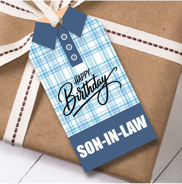 Birthday 12 Large Gift Tags For Son-In-Law Blue Check Shirt Birthday