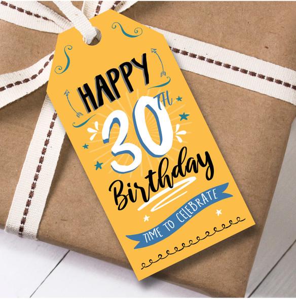 Birthday 12 Large Gift Tags 30th Birthday Male Orange Swirls