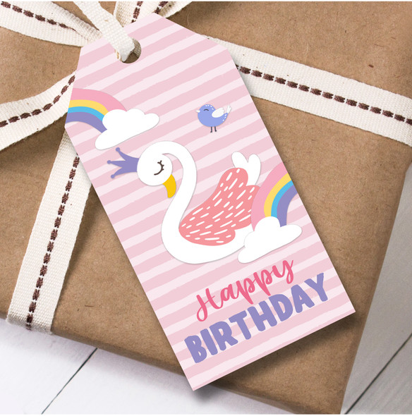 Birthday 12 Large Gift Tags Swan Rainbow Kids Girl Birthday Pink