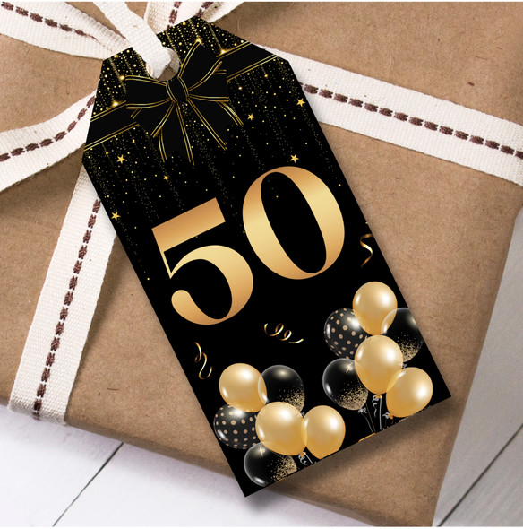 12 Large Gift Tags 50th Birthday Black and Gold Glitter Birthday