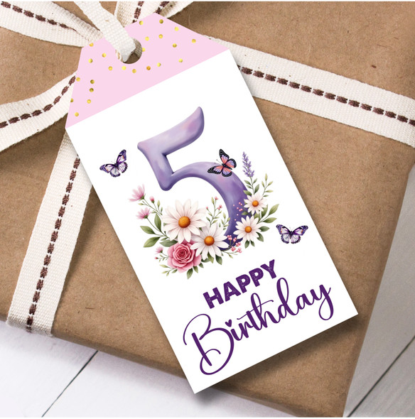 12 Large Gift Tags 5th Birthday Floral Butterflies Girls Kids Birthday
