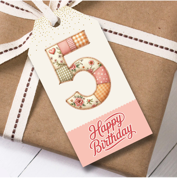 12 Large Gift Tags 5th Birthday Floral Patchwork Girls Kids Birthday