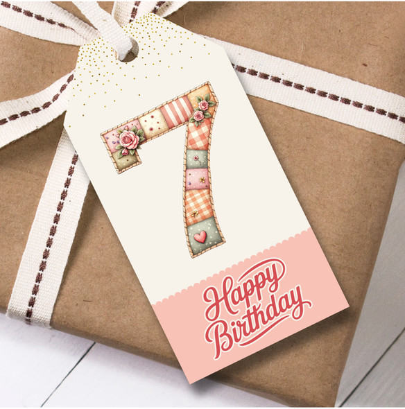 12 Large Gift Tags 7th Birthday Floral Patchwork Girls Kids Birthday