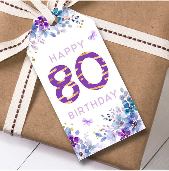 12 Large Gift Tags 80th Birthday Watercolour Purple Floral Birthday