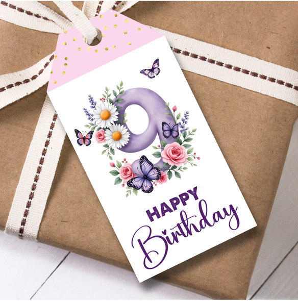 12 Large Gift Tags 9th Birthday Floral Butterflies Girls Kids Birthday