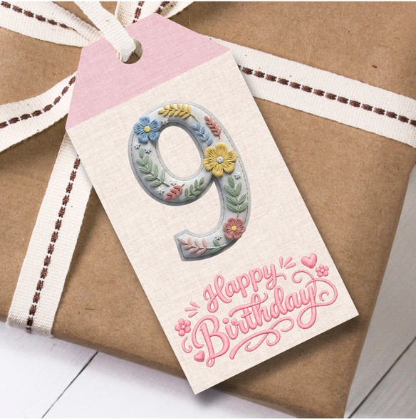 12 Large Gift Tags 9th Birthday Floral Embroidery Number Birthday