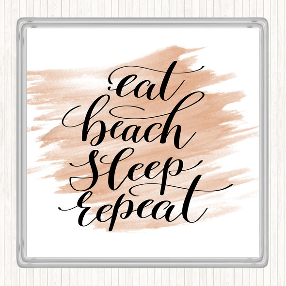 Watercolour Eat Beach Repeat Quote Coaster