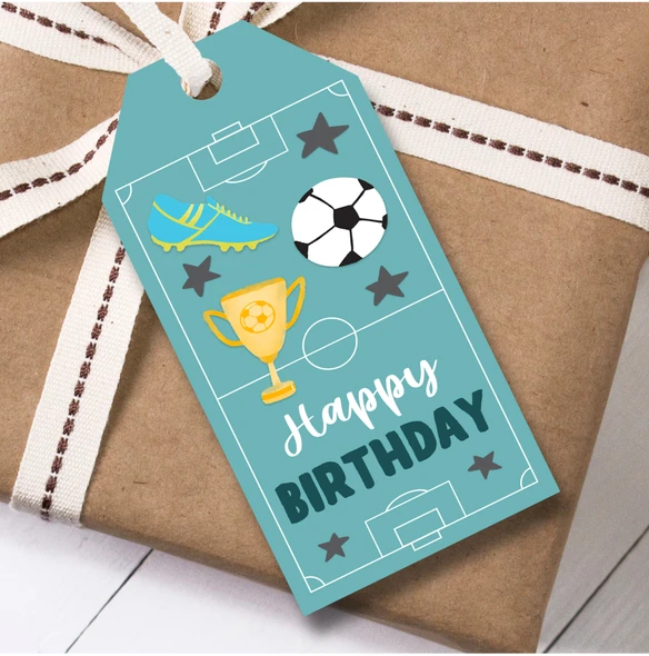 Birthday 12 Large Gift Tags Football Ball Shoes Kids Boy Birthday Green