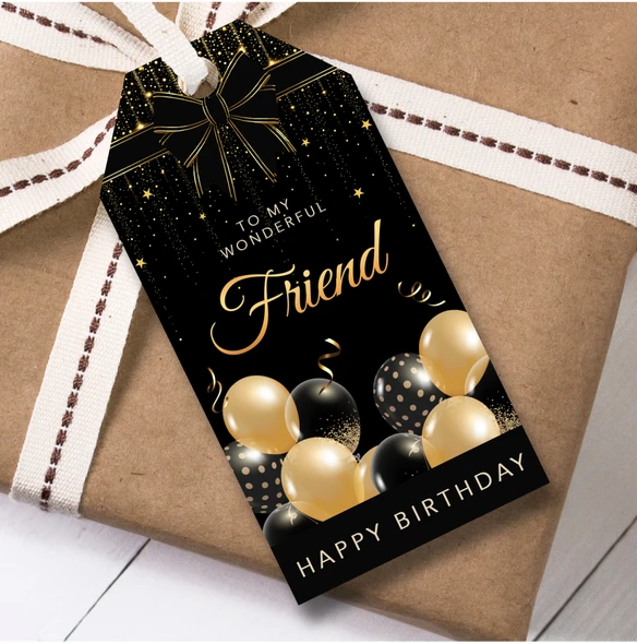 Birthday 12 Large Gift Tags For Friend Black and Gold Birthday