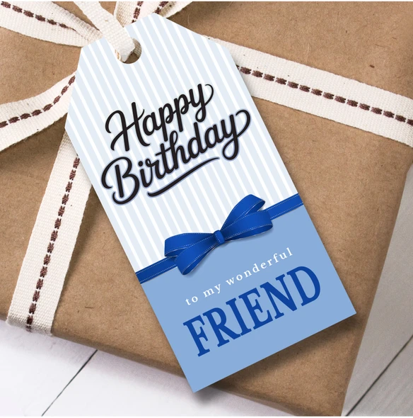 Birthday 12 Large Gift Tags For Friend Blue Bow Birthday