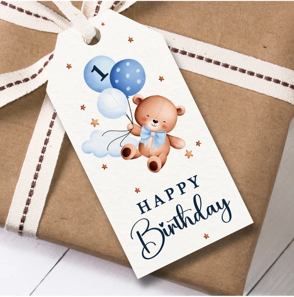 Birthday 12 Gift Tags 1st Birthday Blue Watercolour Teddy Bear Boys Kids