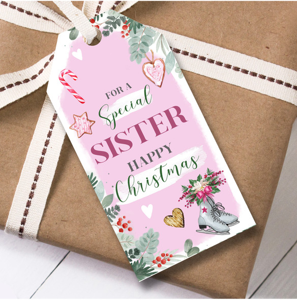Christmas 12 Large Gift Tags For Sister Ice Skating Pink Christmas