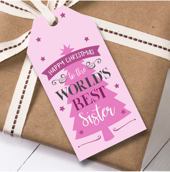 Christmas 12 Large Gift Tags For Sister Pink Christmas Tree Worlds Best