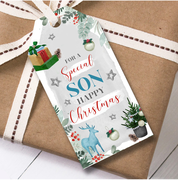 Christmas 12 Large Gift Tags For Son Deer Gift Tree Christmas