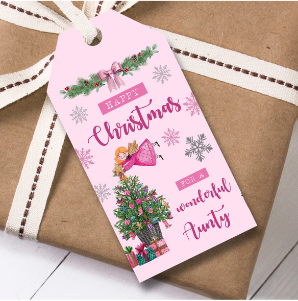 Christmas 12 Large Gift Tags For Aunty Pink Fairy Christmas Tree