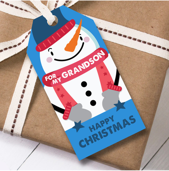 Christmas 12 Large Gift Tags For Grandson Boy Snowman Kids Christmas