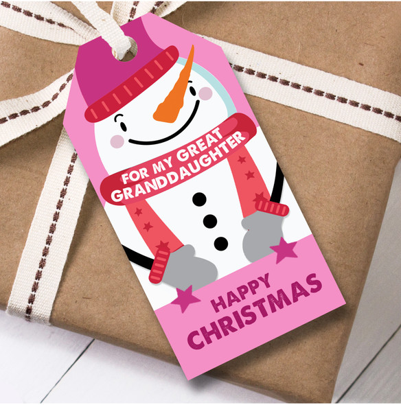 Christmas 12 Large Gift Tags For Great Granddaughter Snowman Kids Christmas