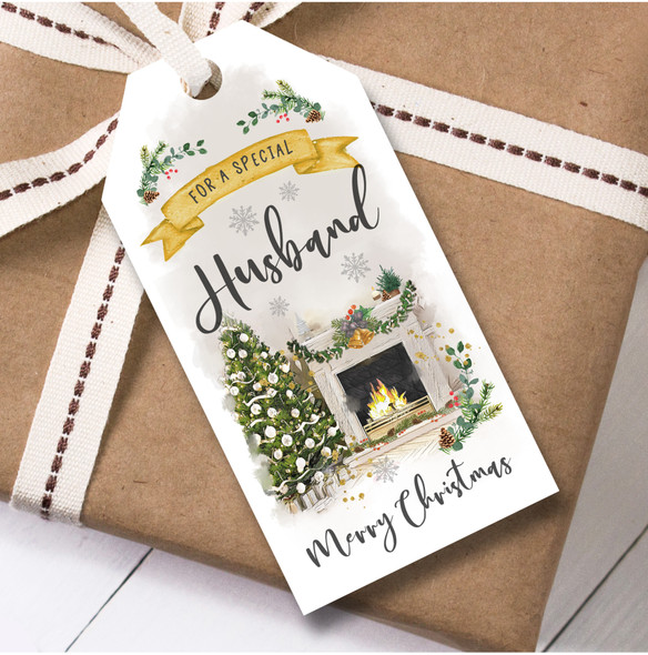 Christmas 12 Large Gift Tags Husband Christmas Tree Fireplace