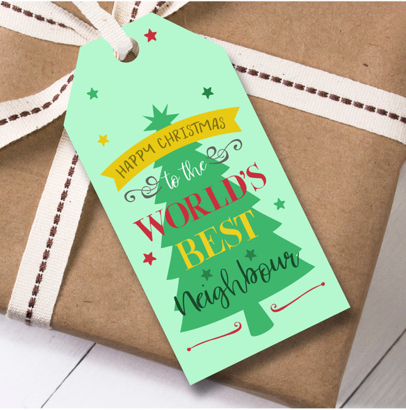 Christmas 12 Large Gift Tags For Neighbour Male Green Xmas Tree Worlds Best