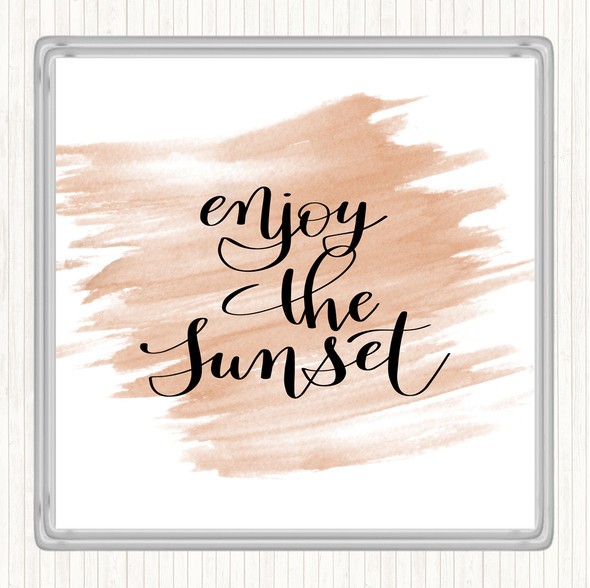 Watercolour Enjoy The Sunset Quote Coaster