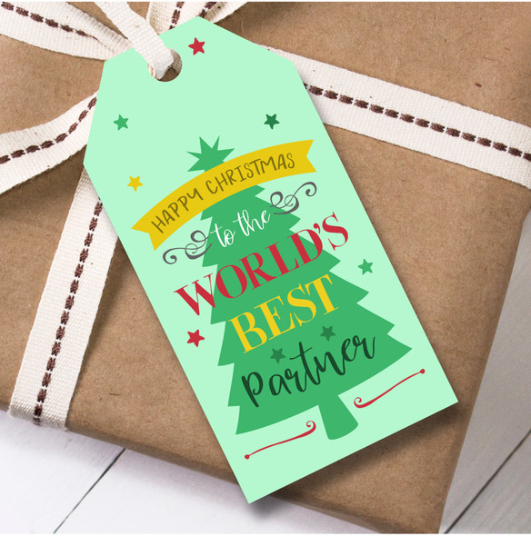 Christmas 12 Large Gift Tags For Partner Male Green Xmas Tree Worlds Best