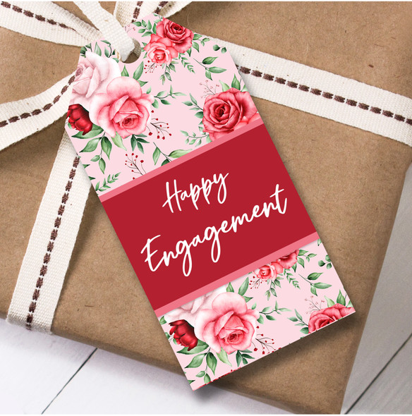 Engagement 12 Large Gift Tags Red Flowers Happy Engagement