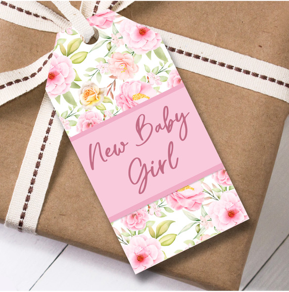 New Baby 12 Large Gift Tags Pink Flowers New Baby Girl