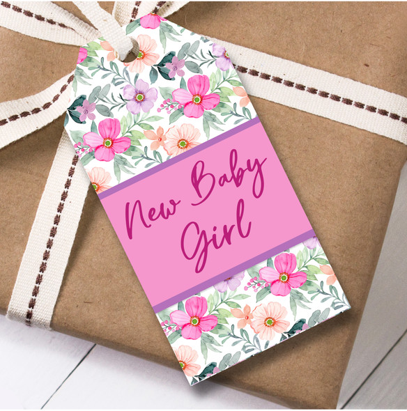 New Baby 12 Large Gift Tags Pink Purple Flowers New Baby Girl