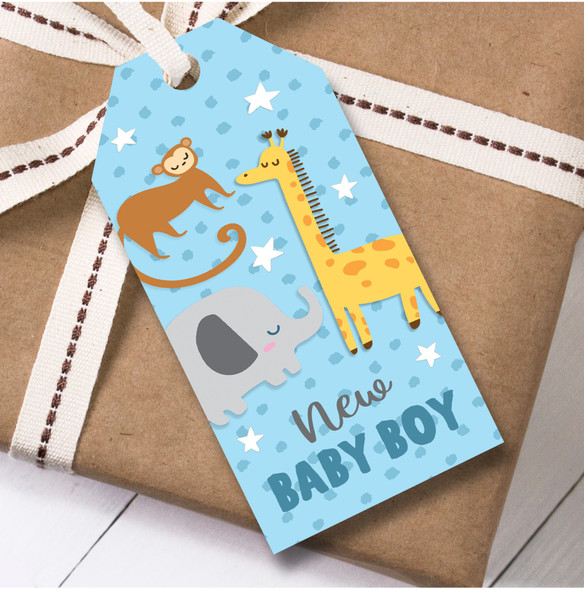 New Baby 12 Large Gift Tags Animals New Baby Girl Blue