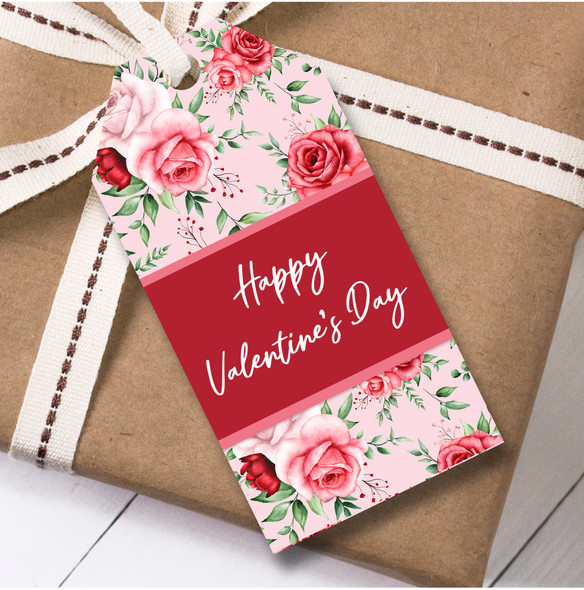 Valentine's Day 12 Large Gift Tags Red Flowers Happy Valentine's Day
