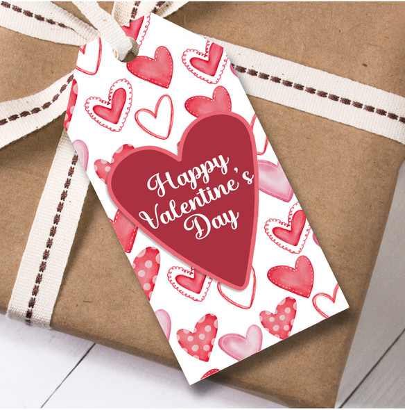 Valentine's Day 12 Large Gift Tags Red Heart Pattern Happy Valentine's Day