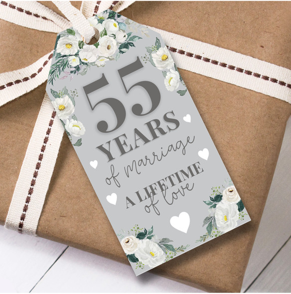 Anniversary 12 Gift Tags 55th Wedding Anniversary White Flowers