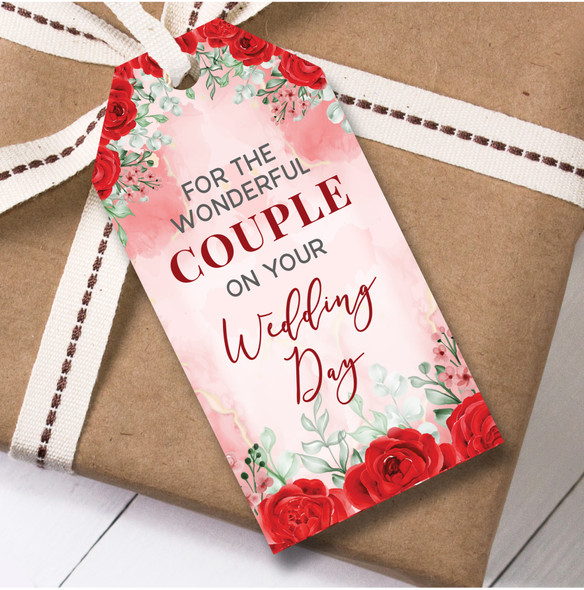 Wedding Day 12 Large Gift Tags Couple Red Flowers Wedding Day