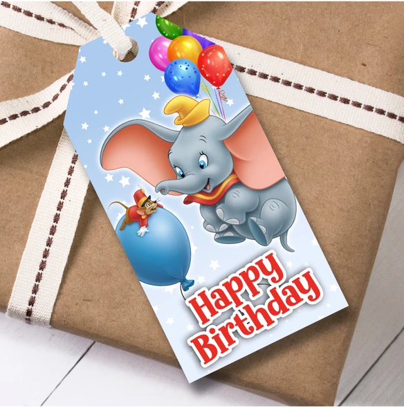 Birthday 12 Large Gift Tags Dumbo Kids Birthday Childs