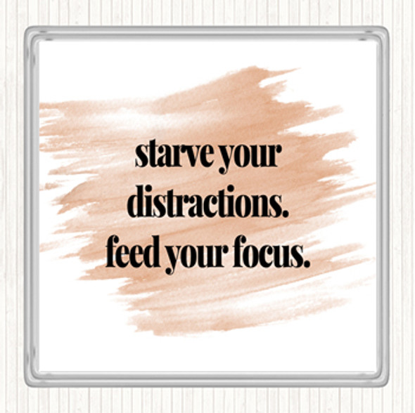 Watercolour Feed Your Focus Quote Coaster