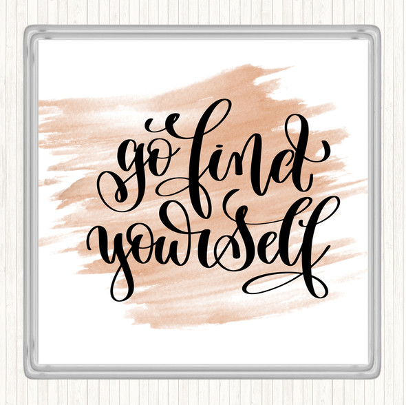 Watercolour Go Find Yourself Quote Coaster