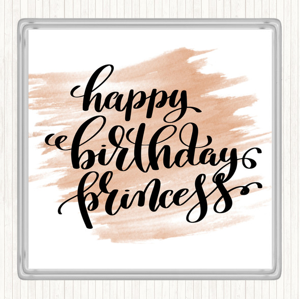 Watercolour Happy Birthday Princess Quote Coaster