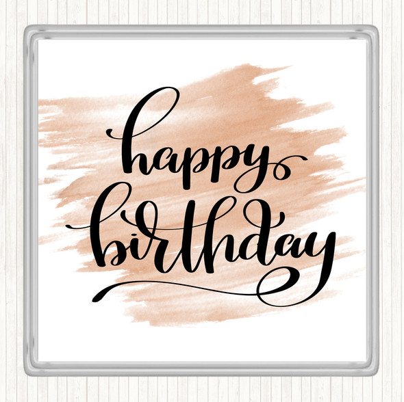 Watercolour Happy Birthday Swirl Quote Coaster