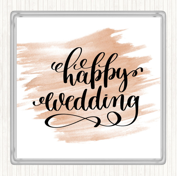 Watercolour Happy Wedding Quote Coaster