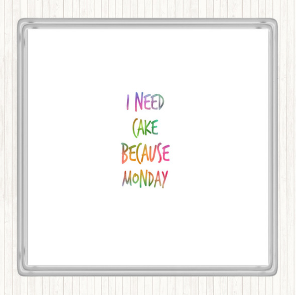 I Need Cake Rainbow Quote Coaster