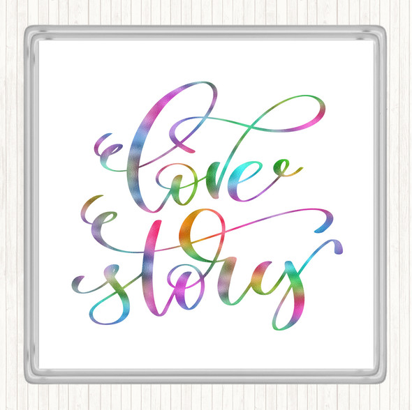 Love Story Swirl Rainbow Quote Coaster