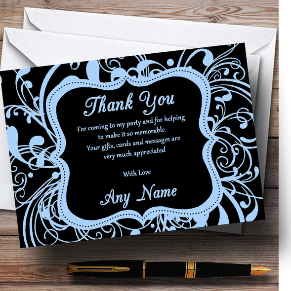 Black & Blue Swirl Deco Customised Birthday Party Thank You Cards